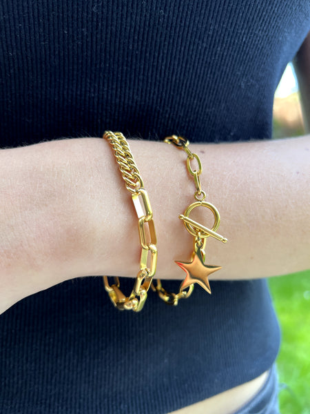Pulsera Cadena Rock Baño Oro