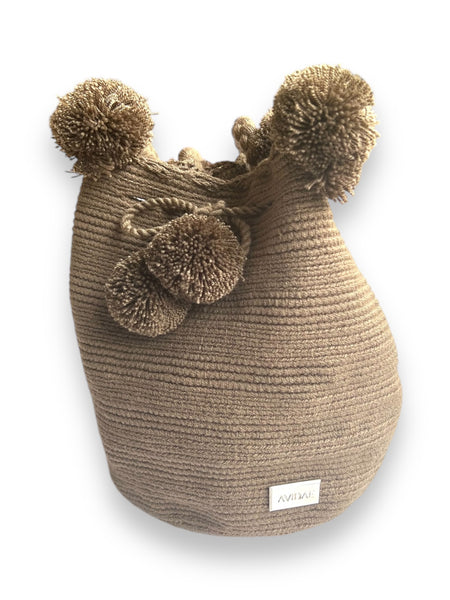 Bolso Wayuu Guajira Pompon Greige Mediano