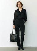 Cartera de Cuero Lazo Midi Negra Croco