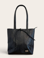 Cartera de Cuero Lazo Midi Negra Croco