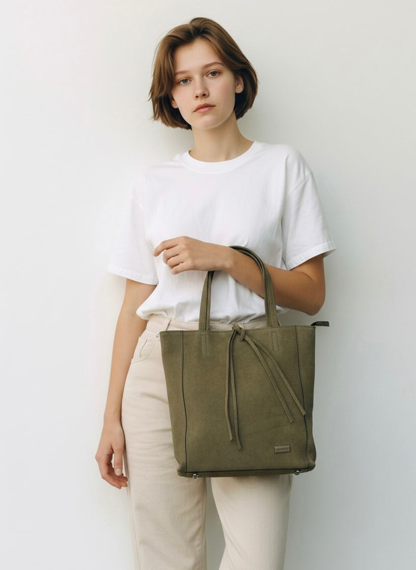 Cartera de Cuero Lazo Midi Nobuk Oliva