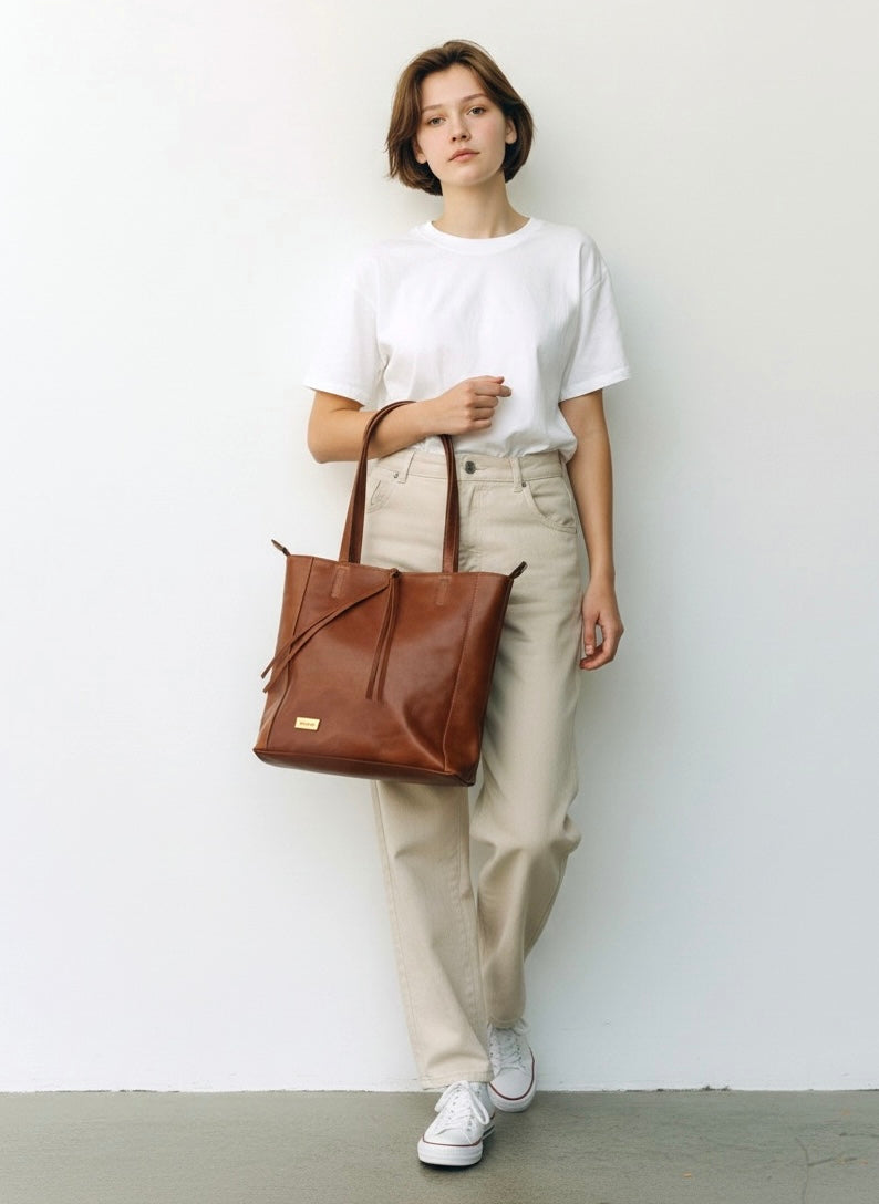 Cartera de Cuero Lazo Midi Café Camel