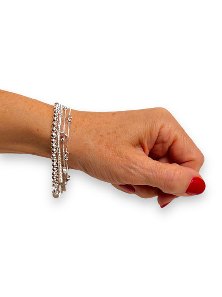 Pulsera Aurora Doble Estrellas Baño Plata