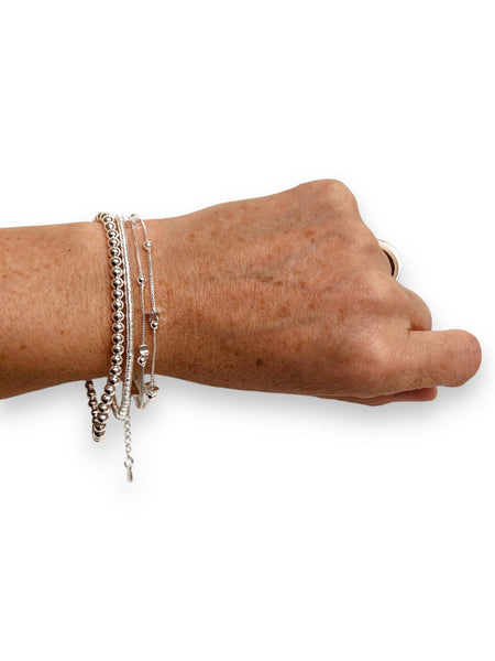 Pulsera Aurora Doble Estrellas Baño Plata