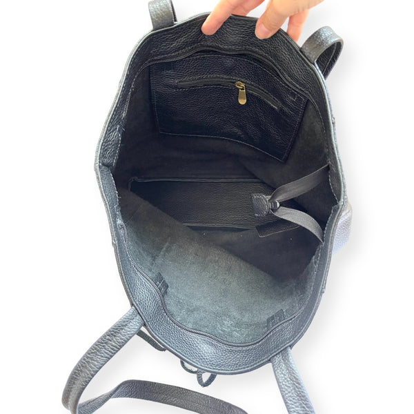 Cartera de Cuero Lazo Negra Grano