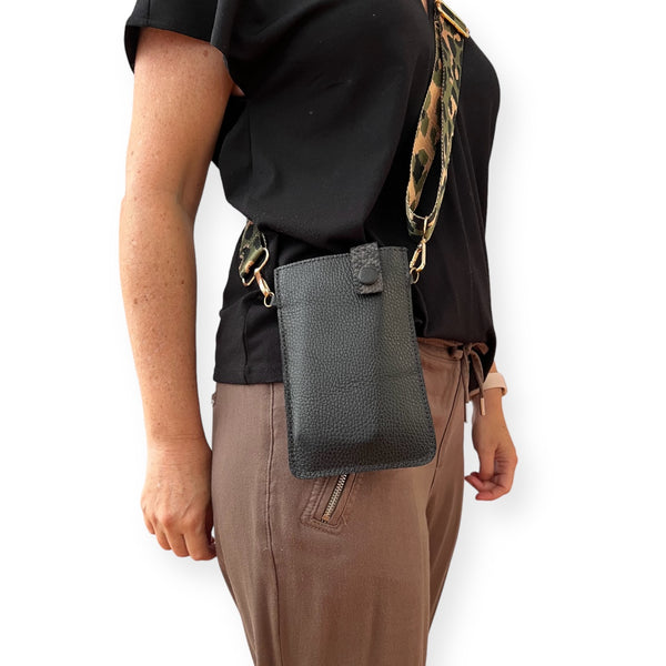 Cartera Portacelular de cuero Eva Negra