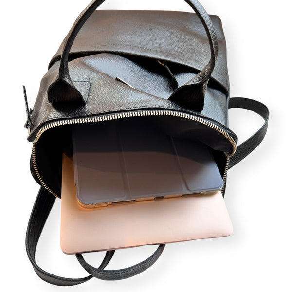 Mochila de Cuero Puemo Negro Grano