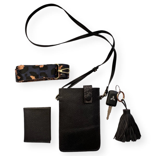Cartera Portacelular de cuero Eva Negra