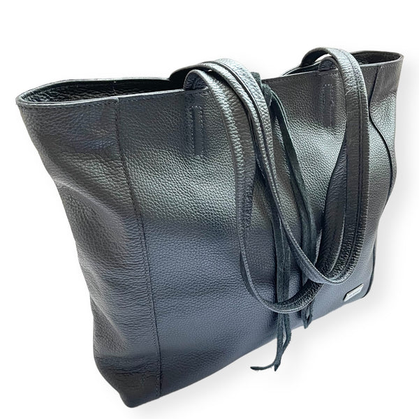 Cartera de Cuero Lazo Negra Grano