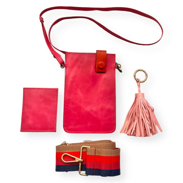 Cartera Portacelular de cuero Eva Fucsia