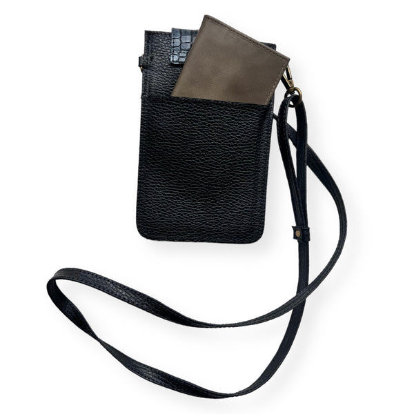 Cartera Portacelular de cuero Eva Negra