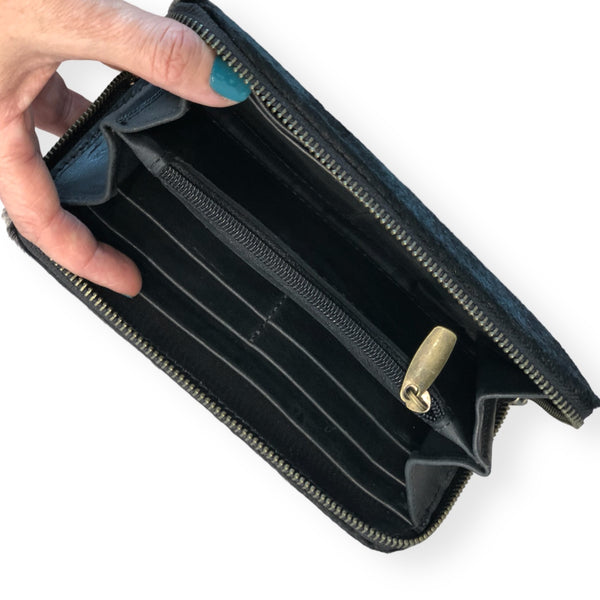 Billetera Grande con Cierre Pelo Negro