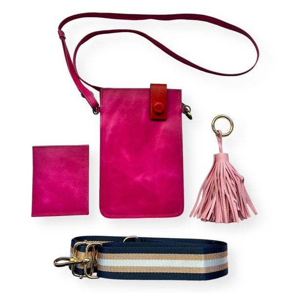Cartera Portacelular de cuero Eva Fucsia