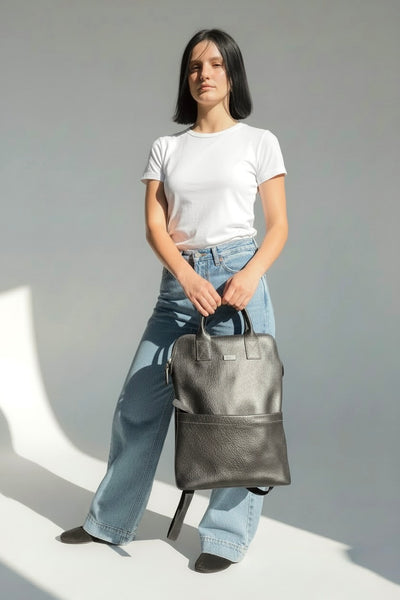 Mochila de Cuero Puemo Negro Grano