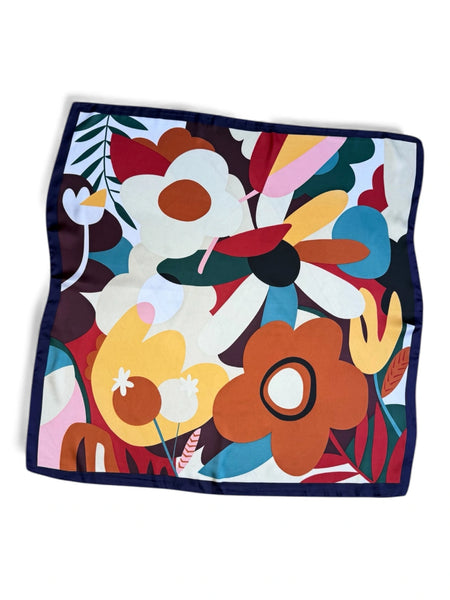 Pañuelo Flowers borde Púrpura 70x70 cms.